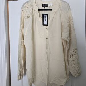 Elle Cream Crochet Sleeve Tunic Blouse